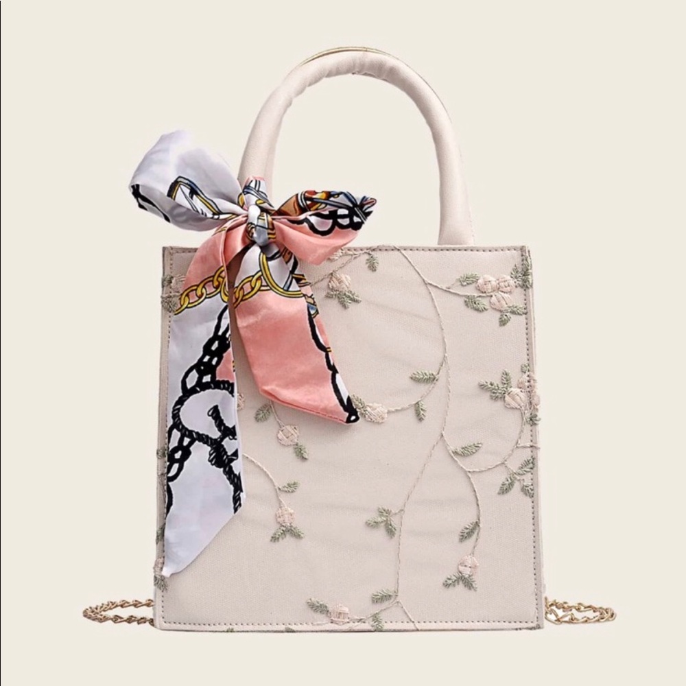 Twilly Scarf Decor Embroidered Satchel Bag